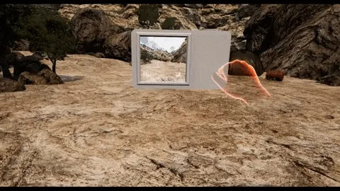 A virtual camera frames part of a rocky excavation area.